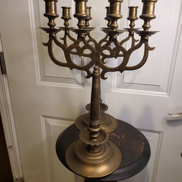 Antique Brass / Bronze Pair of 4 Candle  Candelabras 16.5' - Picture 7 of 14